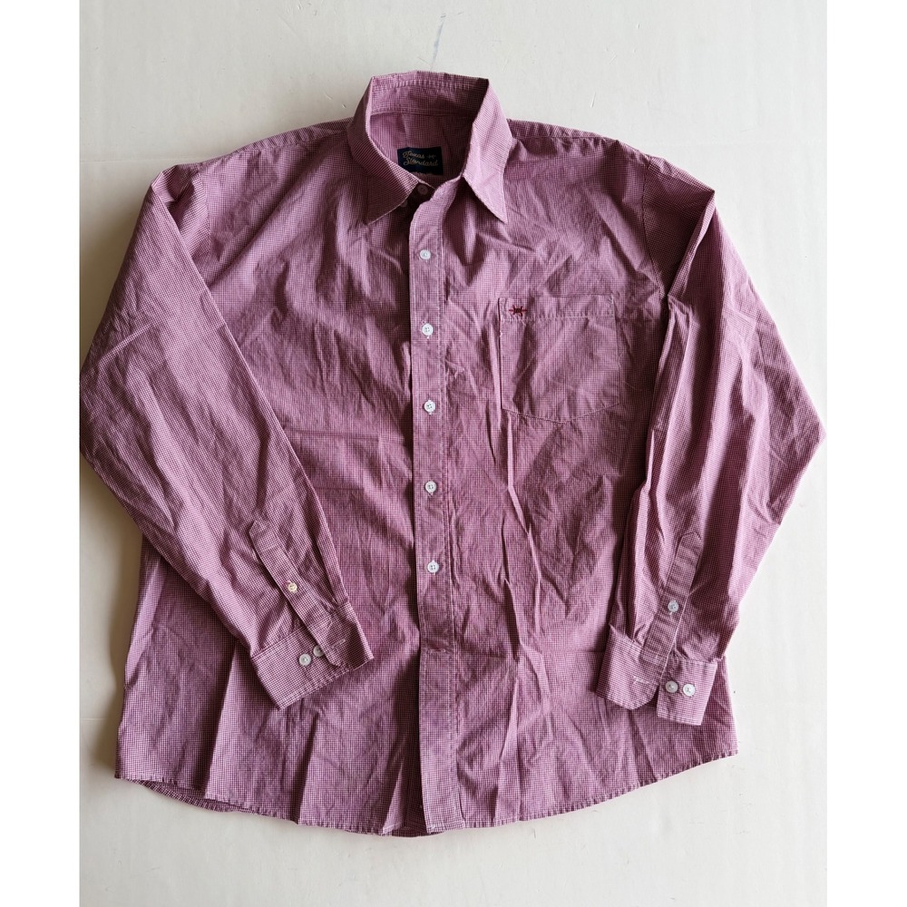 Texas Standard Mens Gingham Button Down Shirt Maroon White Long Sleeve XL